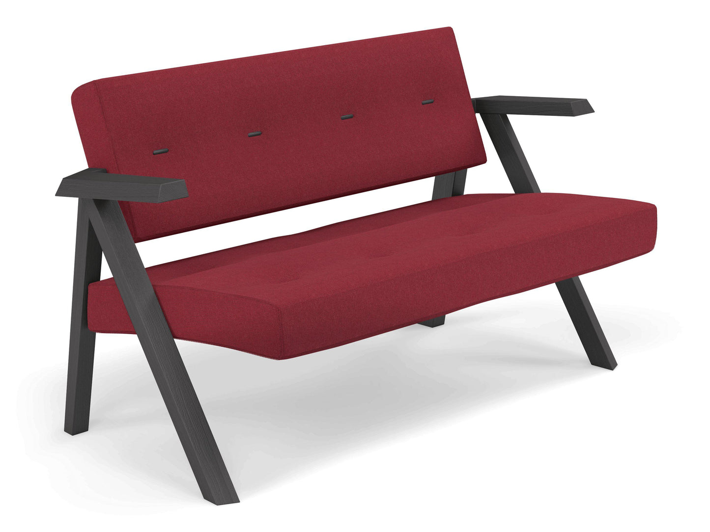 Classic Mid-century Design 2 Seater Sofa Armchair with Buttons in Rasberry Red Fabric-Distinct Designs (London) Ltd