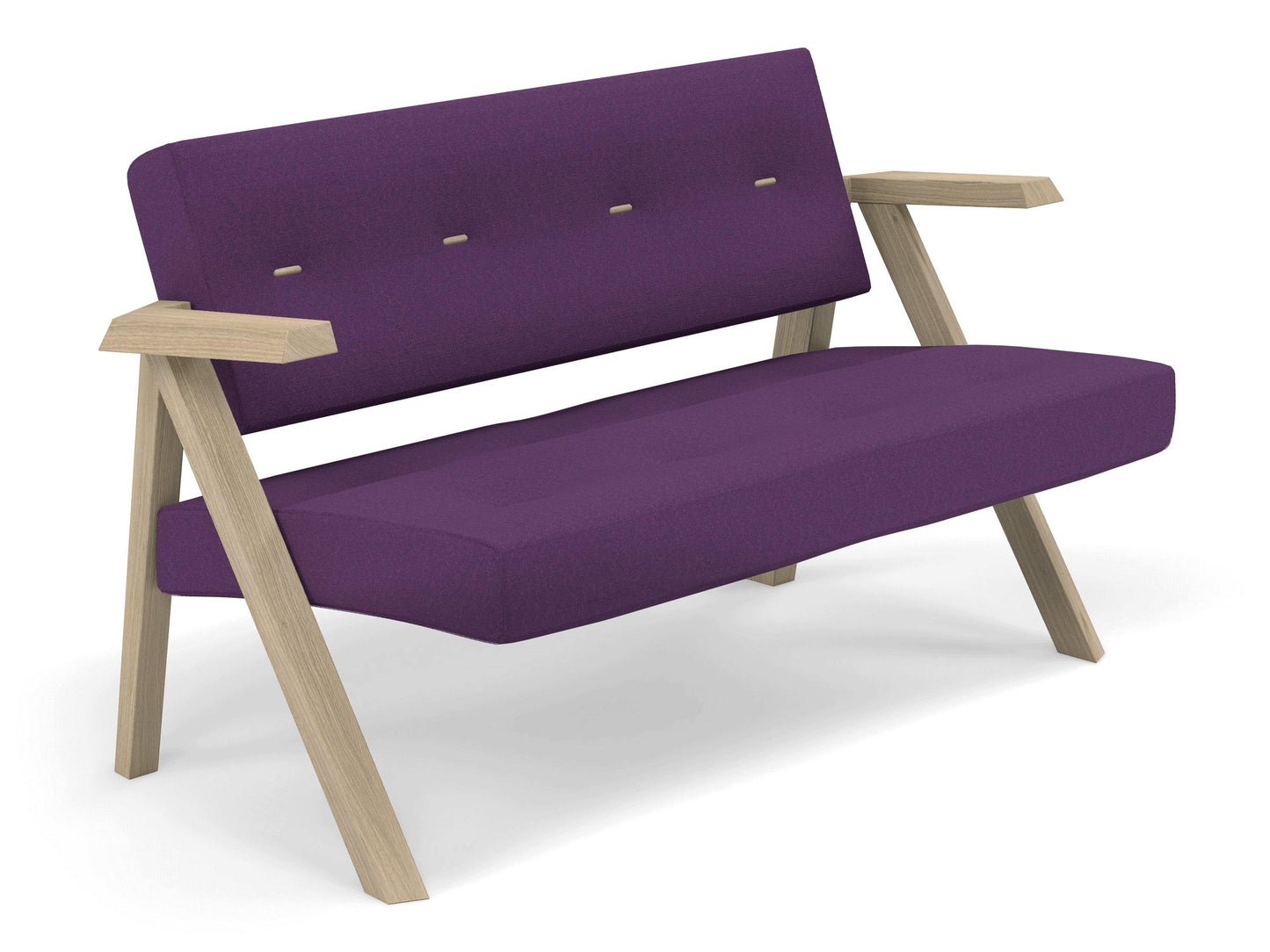 Classic Mid-century Design 2 Seater Sofa Armchair with Buttons in Deep Purple Fabric-Distinct Designs (London) Ltd