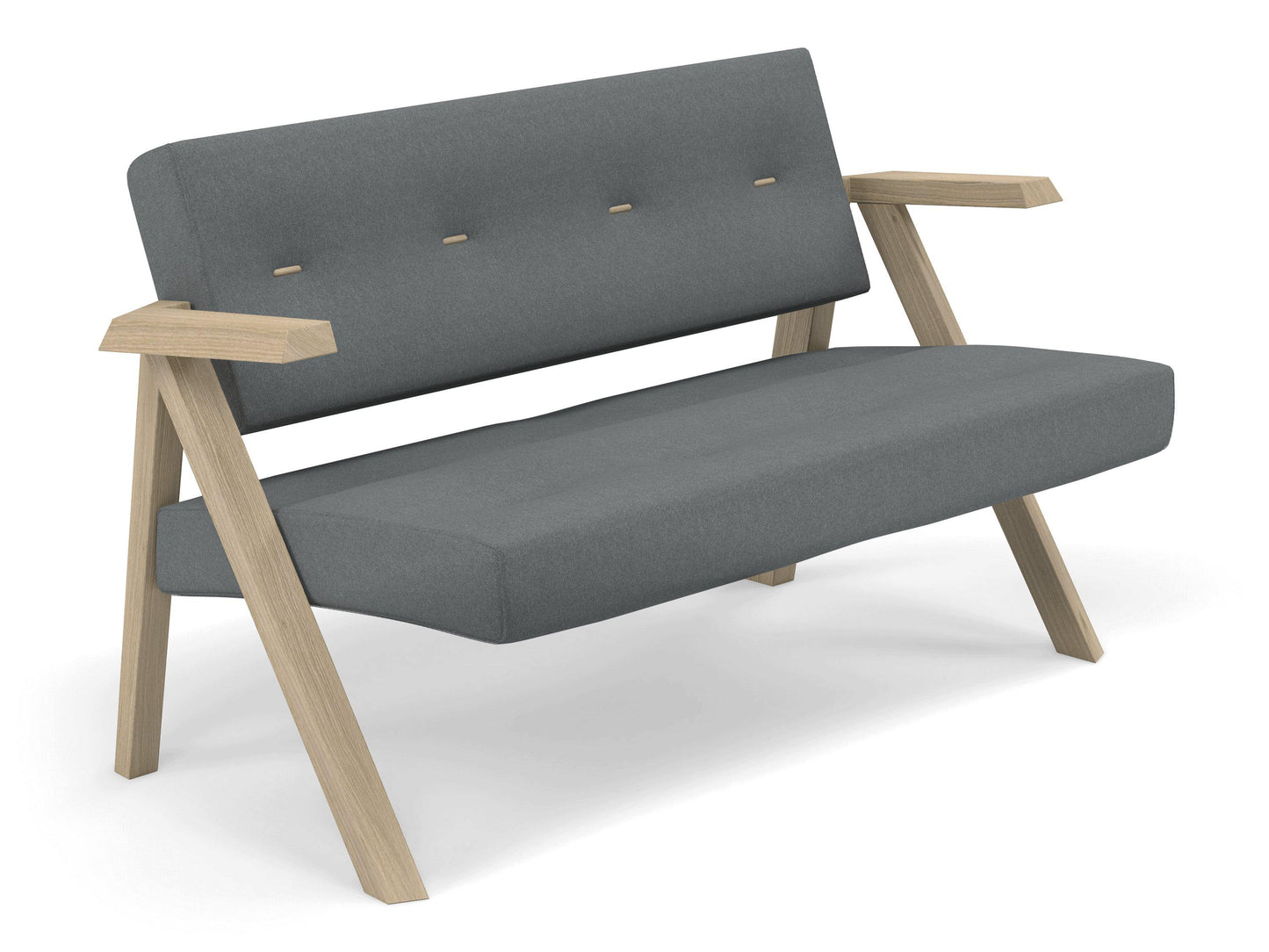 Classic Mid-century Design 2 Seater Sofa Armchair with Buttons in Sea Spray Blue Fabric-Distinct Designs (London) Ltd