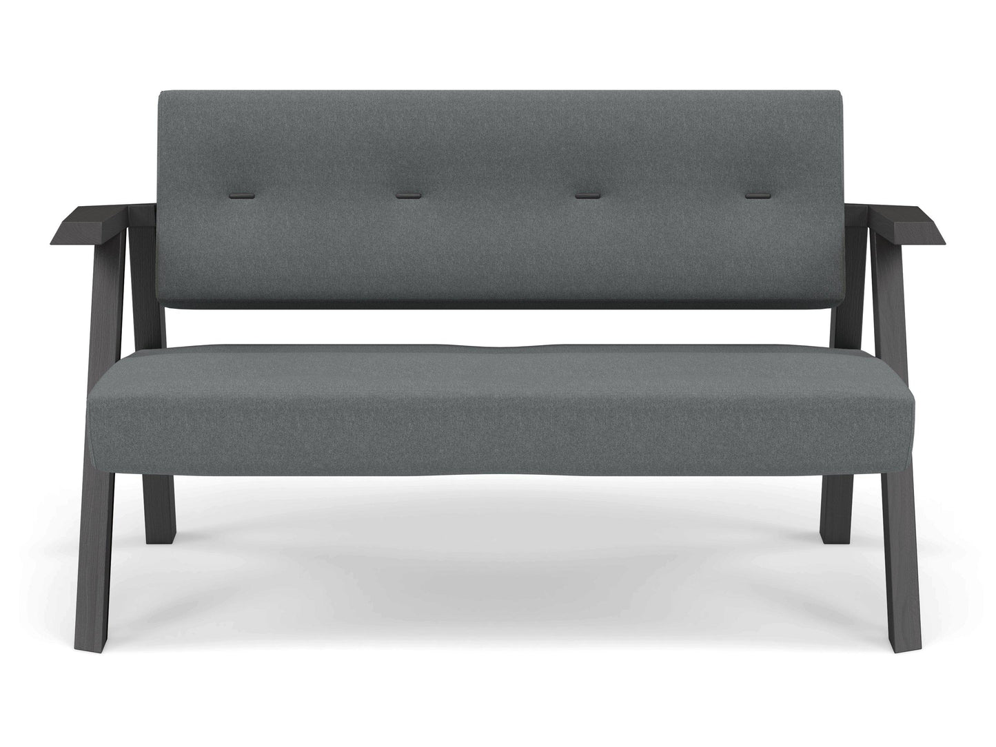 Classic Mid-century Design 2 Seater Sofa Armchair with Buttons in Sea Spray Blue Fabric-Wenge Oak-Distinct Designs (London) Ltd