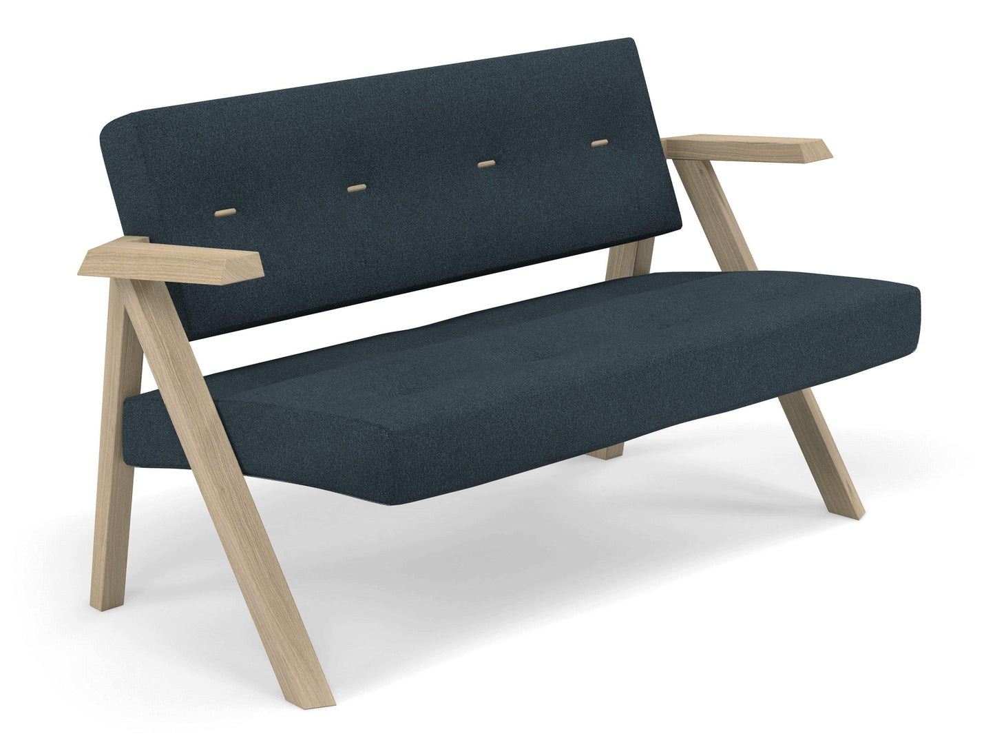 Classic Mid-century Design 2 Seater Sofa Armchair with Buttons in Denim Blue Fabric-Distinct Designs (London) Ltd
