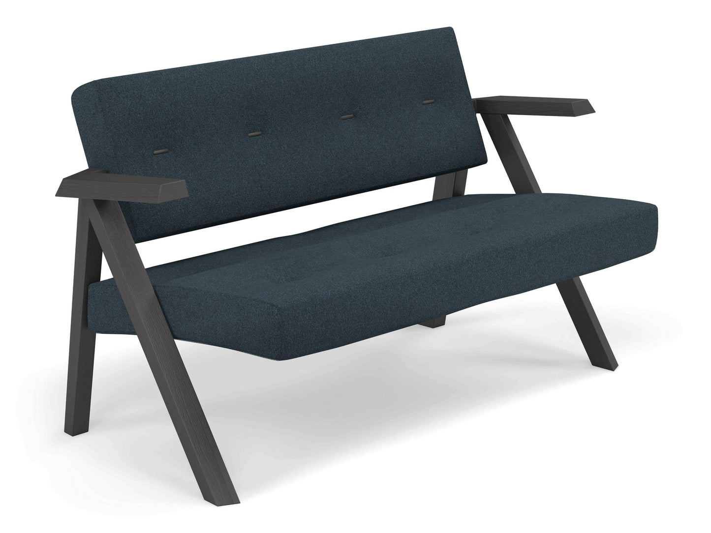 Classic Mid-century Design 2 Seater Sofa Armchair with Buttons in Denim Blue Fabric-Distinct Designs (London) Ltd