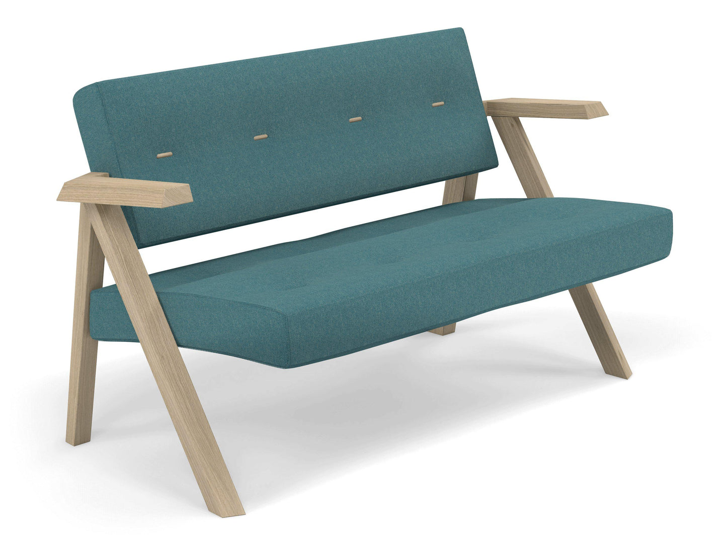 Classic Mid-century Design 2 Seater Sofa Armchair with Buttons in Teal Blue Fabric-Distinct Designs (London) Ltd