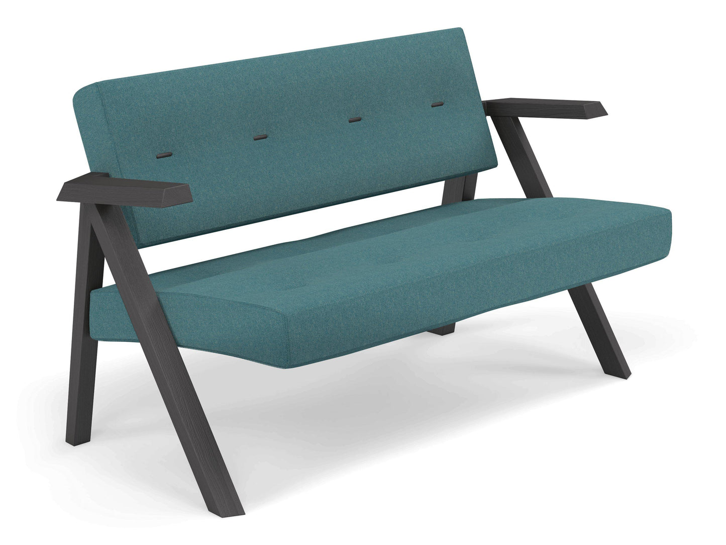 Classic Mid-century Design 2 Seater Sofa Armchair with Buttons in Teal Blue Fabric-Distinct Designs (London) Ltd