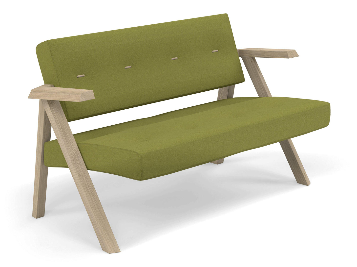 Classic Mid-century Design 2 Seater Sofa Armchair with Buttons in Lime Green Fabric-Distinct Designs (London) Ltd