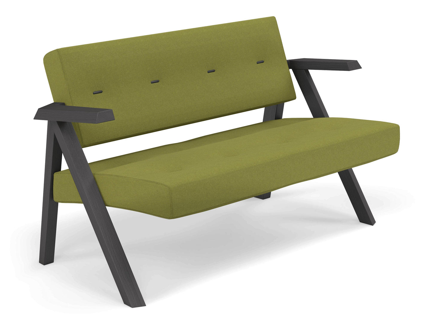 Classic Mid-century Design 2 Seater Sofa Armchair with Buttons in Lime Green Fabric-Distinct Designs (London) Ltd