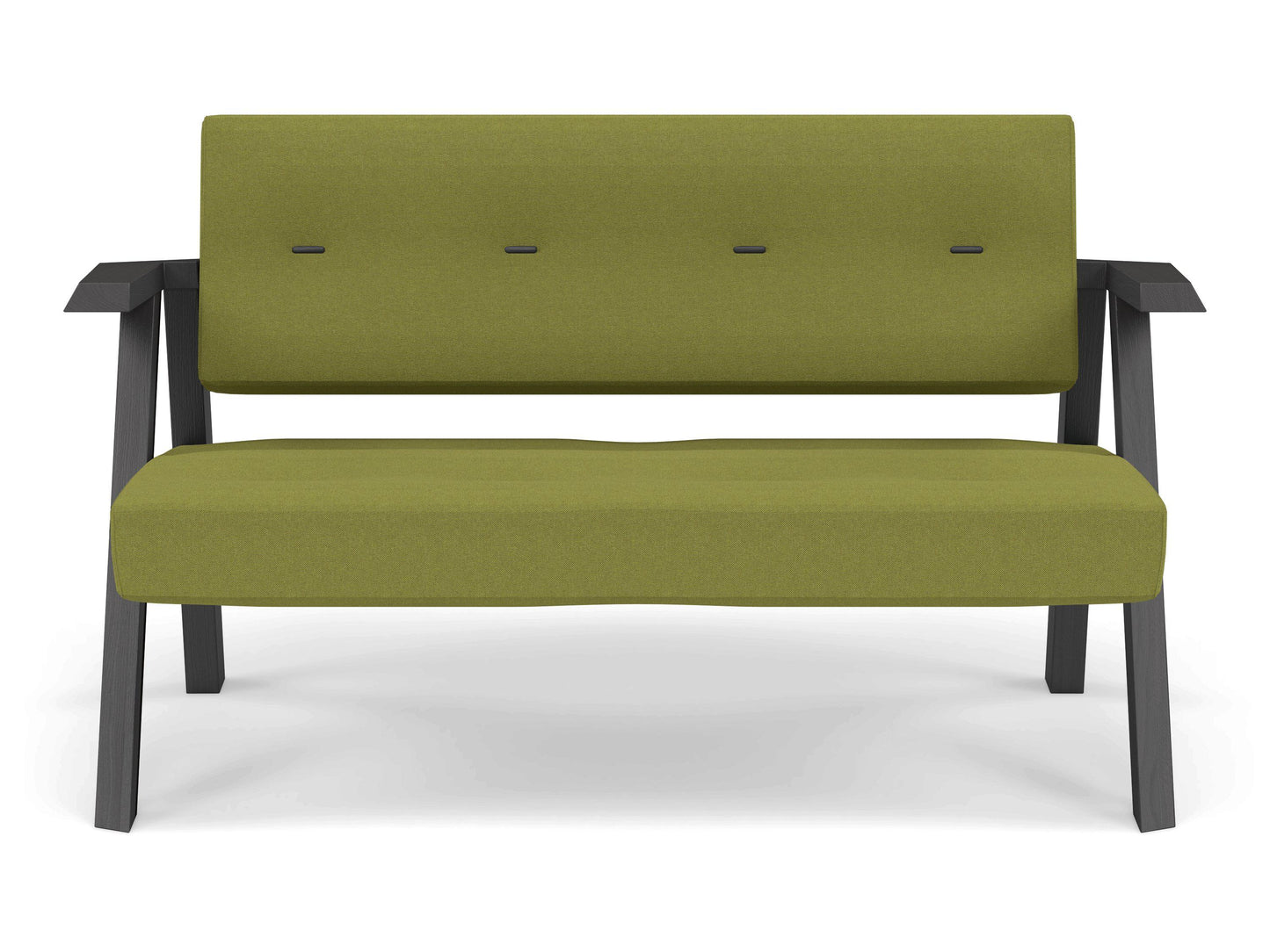 Classic Mid-century Design 2 Seater Sofa Armchair with Buttons in Lime Green Fabric-Wenge Oak-Distinct Designs (London) Ltd