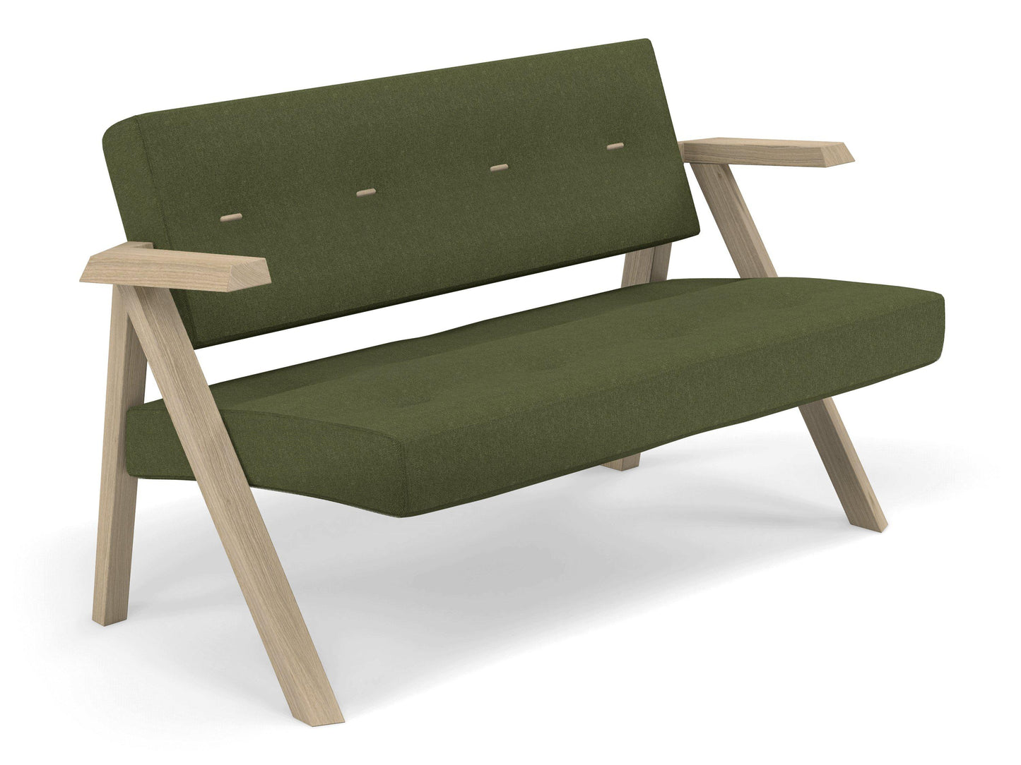 Classic Mid-century Design 2 Seater Sofa Armchair with Buttons in Seaweed Green Fabric-Distinct Designs (London) Ltd