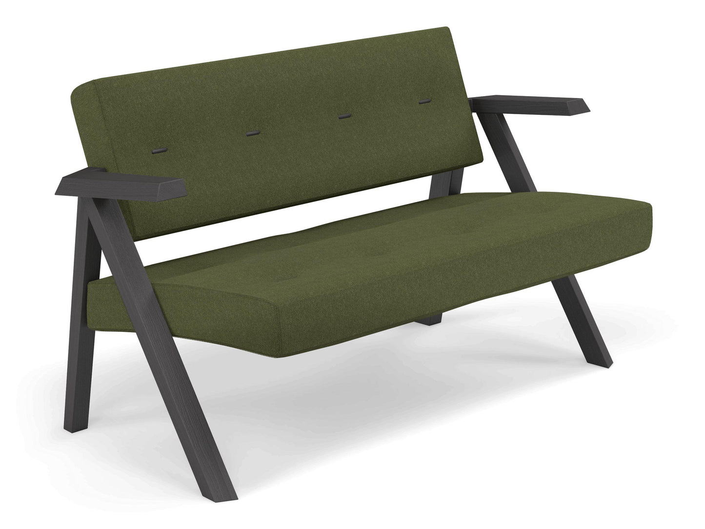 Classic Mid-century Design 2 Seater Sofa Armchair with Buttons in Seaweed Green Fabric-Distinct Designs (London) Ltd