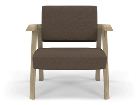 Classic Mid-century Design Armchair in Coffee Brown Fabric-Natural Oak-Distinct Designs (London) Ltd