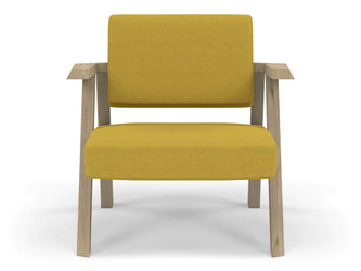 Classic Mid-century Design Armchair in Mustard Yellow Fabric-Natural Oak-Distinct Designs (London) Ltd