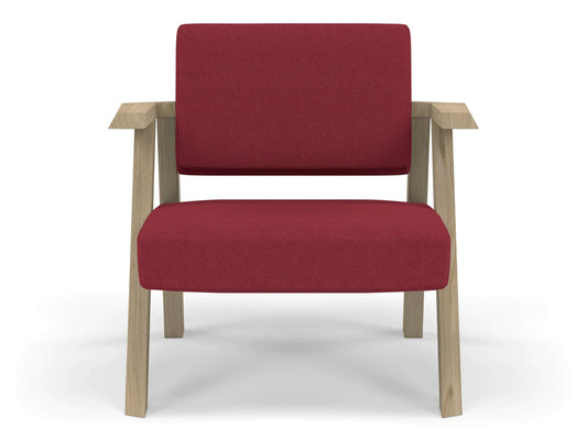 Classic Mid-century Design Armchair in Rasberry Red Fabric-Natural Oak-Distinct Designs (London) Ltd