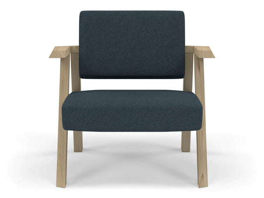 Classic Mid-century Design Armchair in Denim Blue Fabric-Natural Oak-Distinct Designs (London) Ltd
