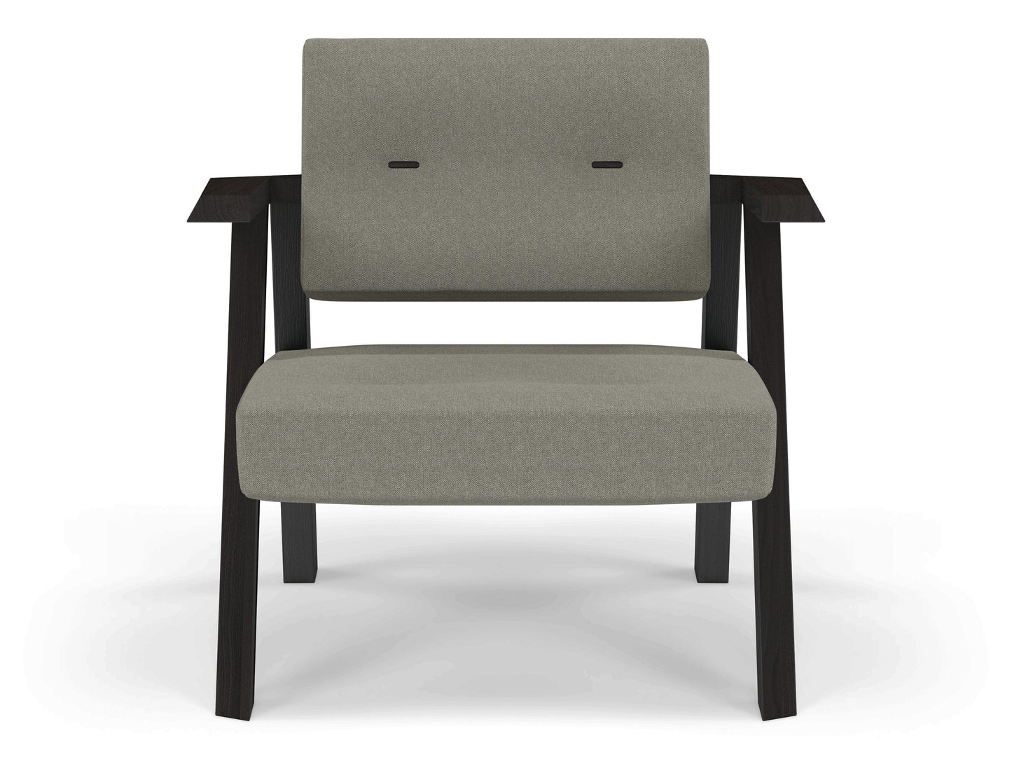 Classic Mid-century Design Armchair with Buttons in Silver Grey Fabric-Wenge Oak-Distinct Designs (London) Ltd