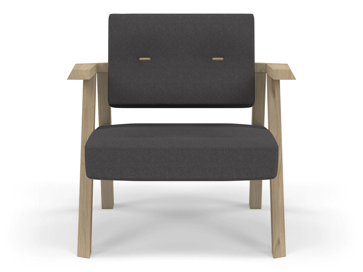Classic Mid-century Design Armchair with Buttons in Slate Grey Fabric-Natural Oak-Distinct Designs (London) Ltd