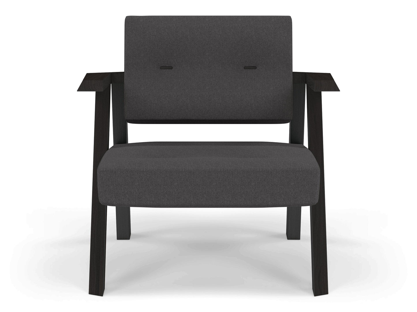 Classic Mid-century Design Armchair with Buttons in Slate Grey Fabric-Wenge Oak-Distinct Designs (London) Ltd