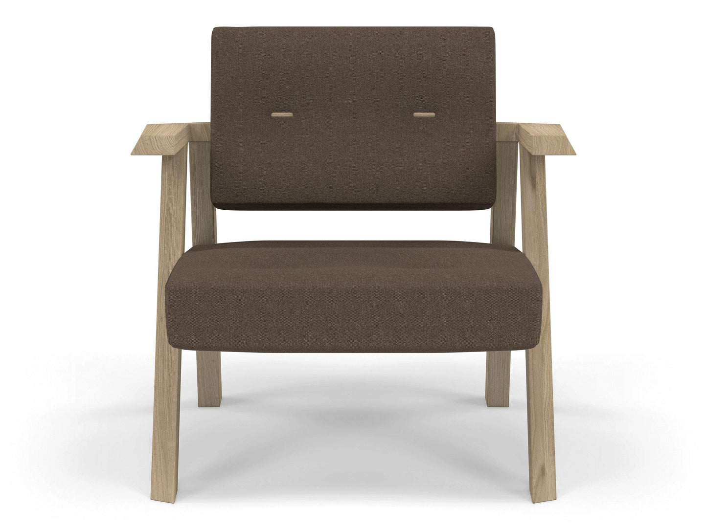 Classic Mid-century Design Armchair with Buttons in Coffee Brown Fabric-Natural Oak-Distinct Designs (London) Ltd