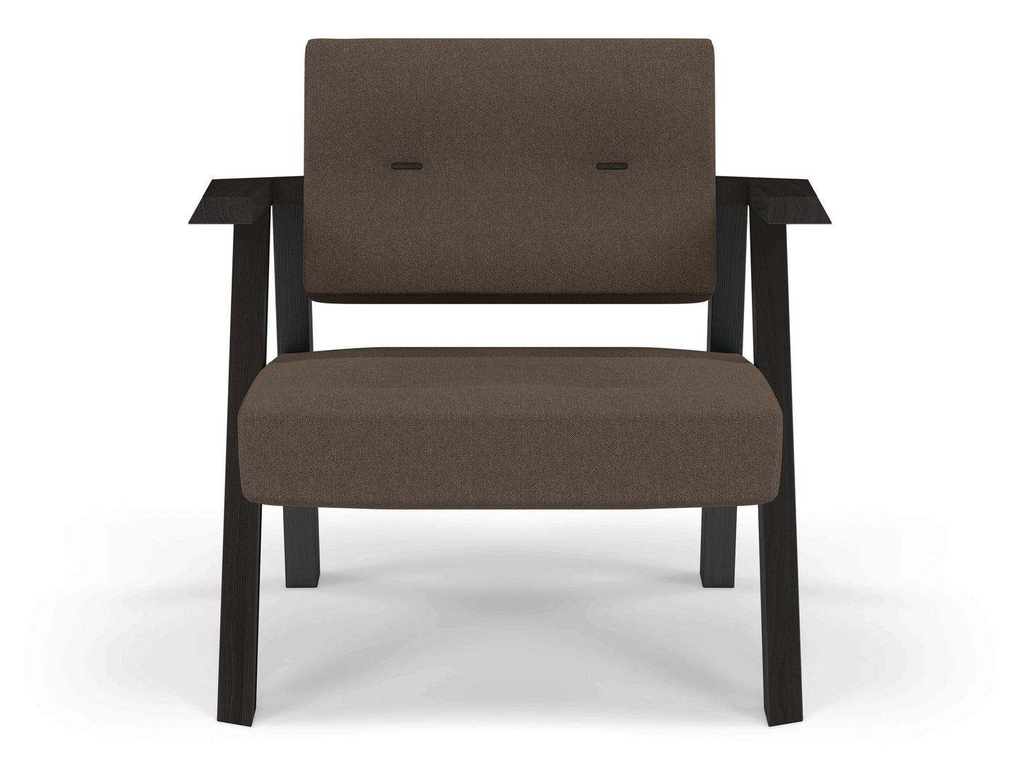 Classic Mid-century Design Armchair with Buttons in Coffee Brown Fabric-Wenge Oak-Distinct Designs (London) Ltd