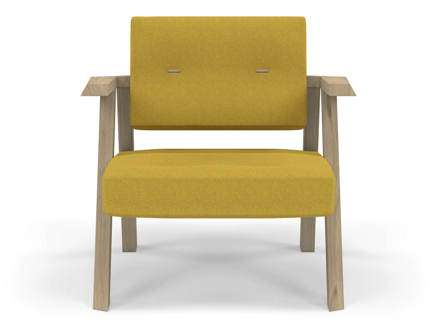 Classic Mid-century Design Armchair with Buttons in Mustard Yellow Fabric-Natural Oak-Distinct Designs (London) Ltd