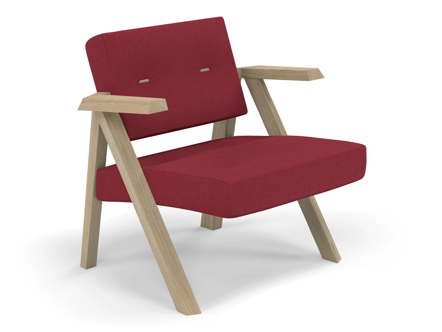 Classic Mid-century Design Armchair with Buttons in Rasberry Red Fabric-Distinct Designs (London) Ltd