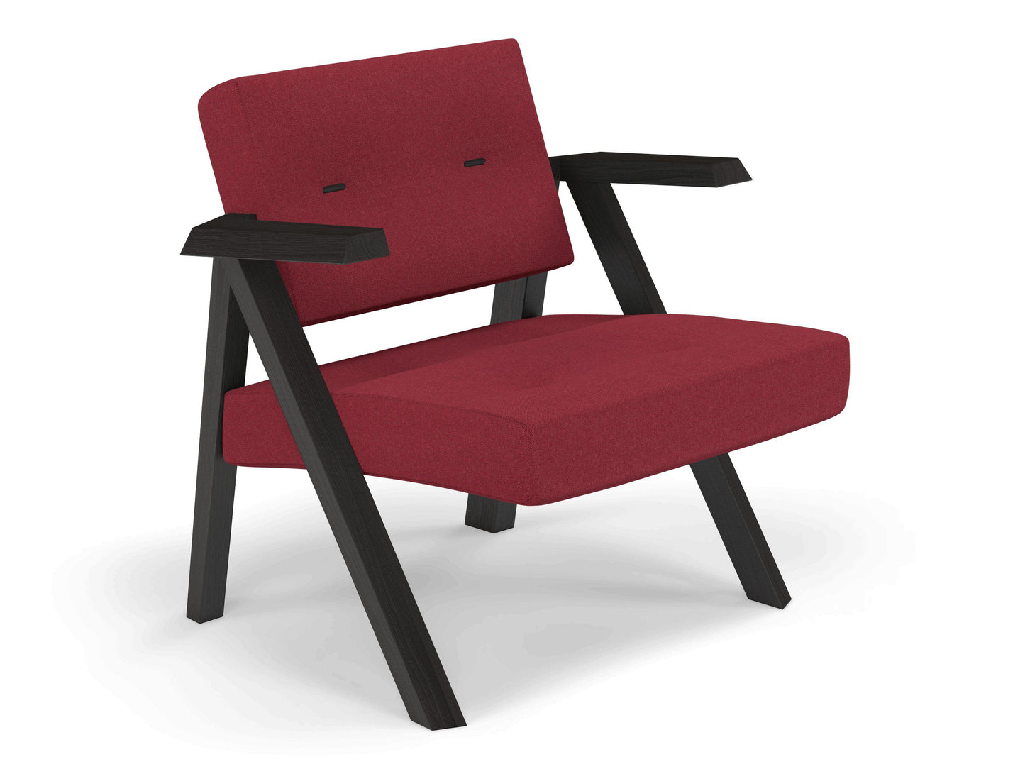 Classic Mid-century Design Armchair with Buttons in Rasberry Red Fabric-Distinct Designs (London) Ltd