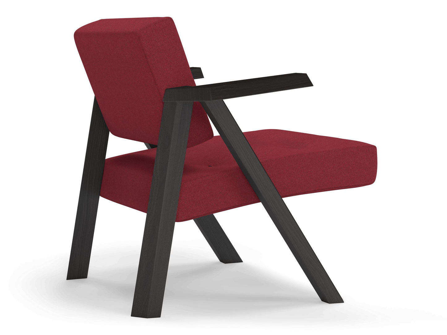 Classic Mid-century Design Armchair with Buttons in Rasberry Red Fabric-Distinct Designs (London) Ltd