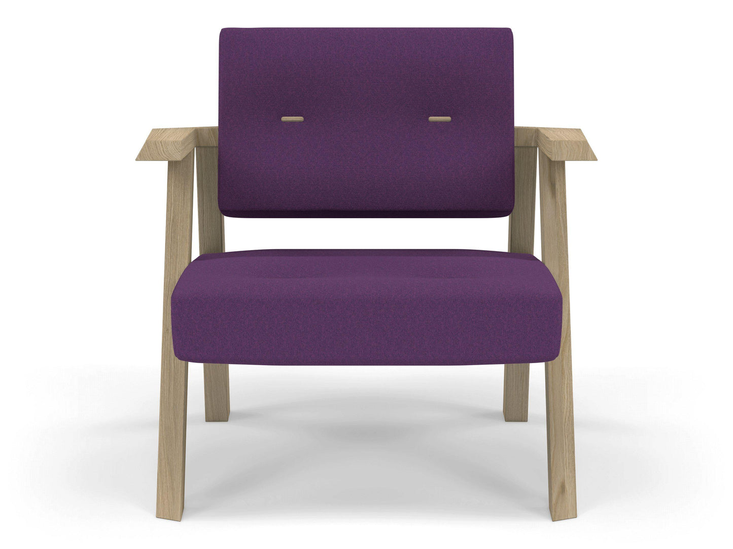 Classic Mid-century Design Armchair with Buttons in Deep Purple Fabric-Natural Oak-Distinct Designs (London) Ltd