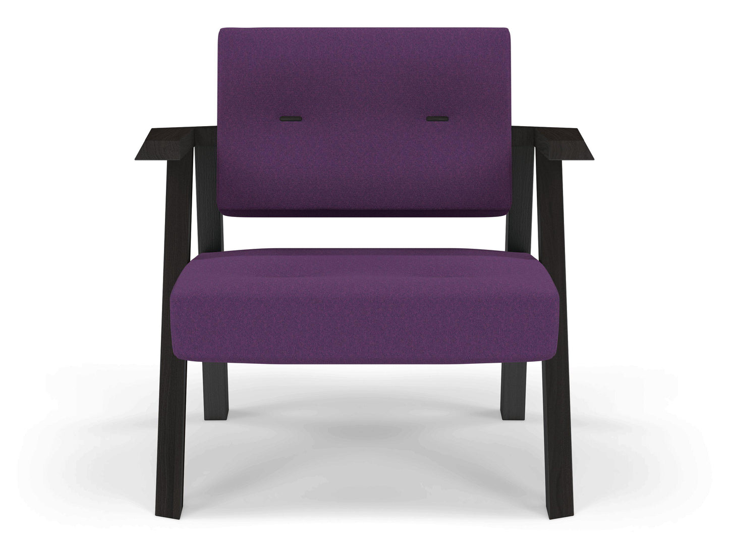 Classic Mid-century Design Armchair with Buttons in Deep Purple Fabric-Wenge Oak-Distinct Designs (London) Ltd