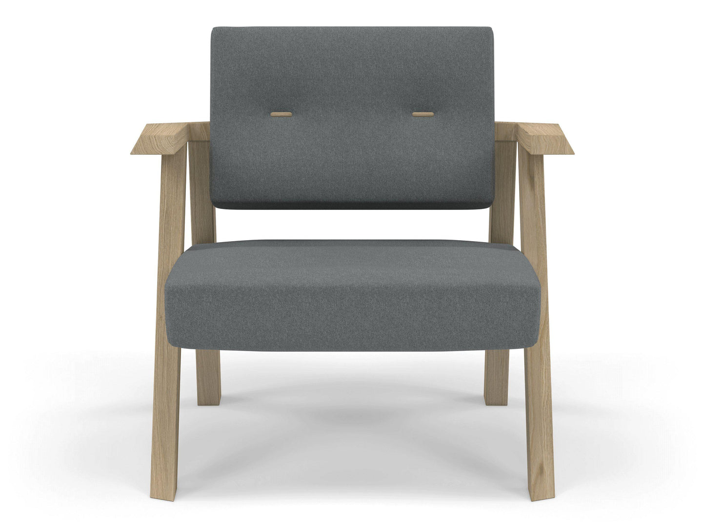 Classic Mid-century Design Armchair with Buttons in Sea Spray Blue Fabric-Natural Oak-Distinct Designs (London) Ltd