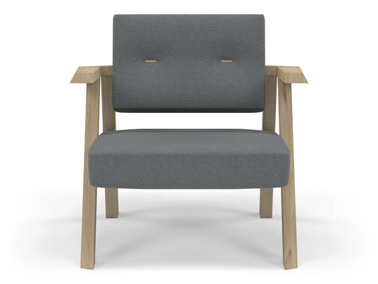 Classic Mid-century Design Armchair with Buttons in Sea Spray Blue Fabric-Natural Oak-Distinct Designs (London) Ltd
