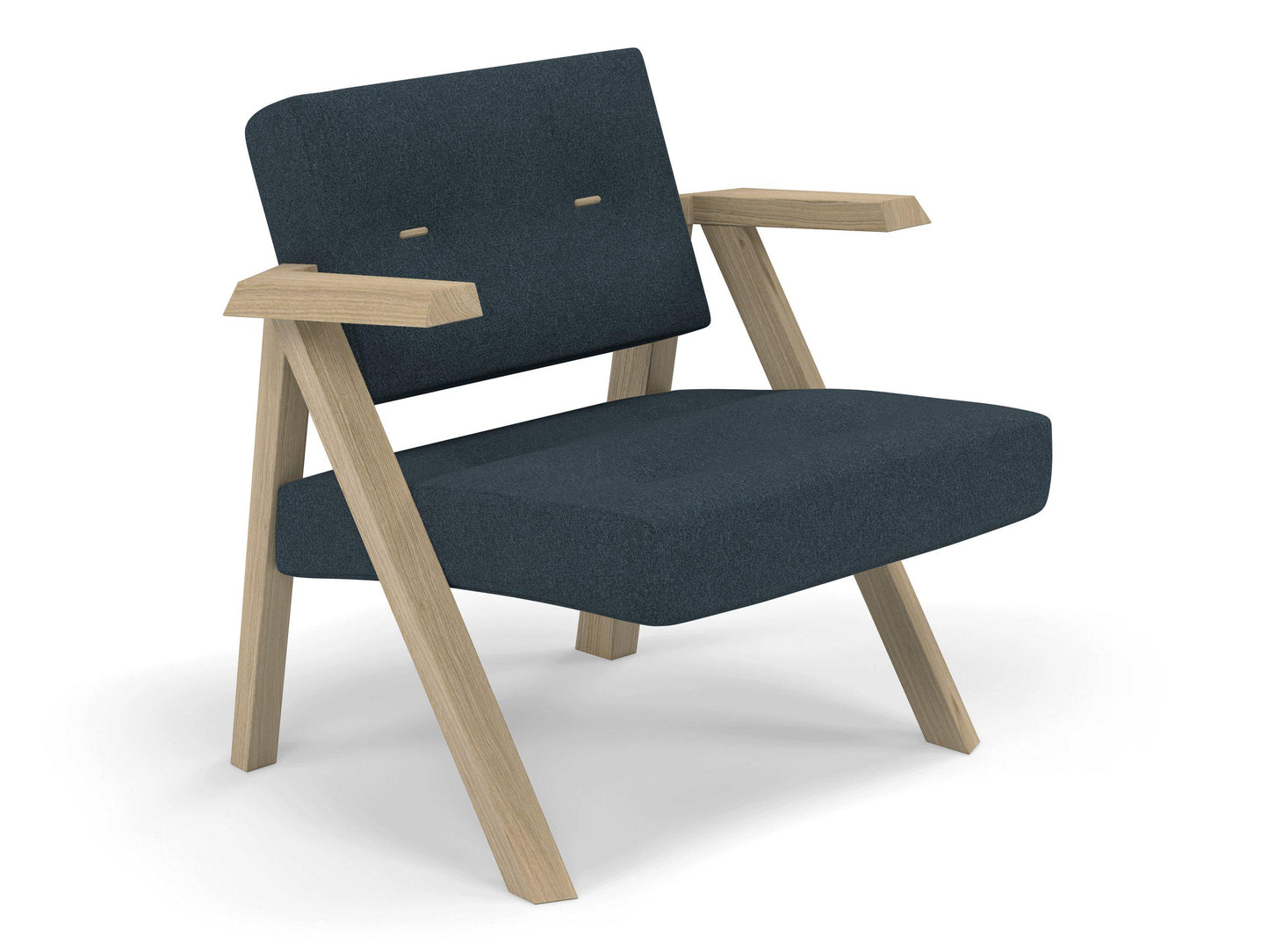 Classic Mid-century Design Armchair with Buttons in Denim Blue Fabric-Distinct Designs (London) Ltd