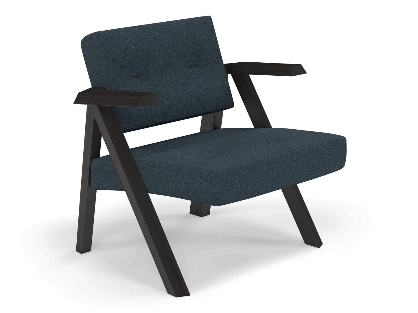Classic Mid-century Design Armchair with Buttons in Denim Blue Fabric-Distinct Designs (London) Ltd