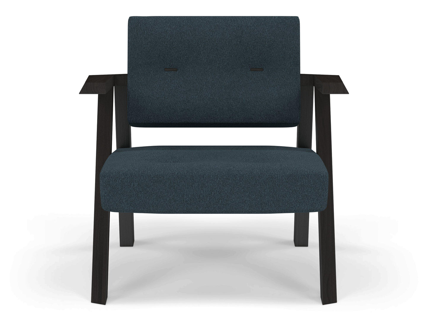 Classic Mid-century Design Armchair with Buttons in Denim Blue Fabric-Wenge Oak-Distinct Designs (London) Ltd