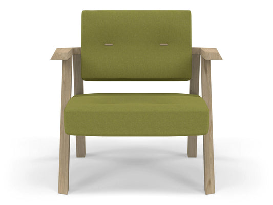 Classic Mid-century Design Armchair with Buttons in Lime Green Fabric-Natural Oak-Distinct Designs (London) Ltd