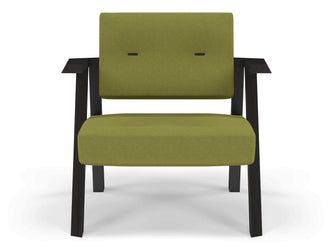 Classic Mid-century Design Armchair with Buttons in Lime Green Fabric-Wenge Oak-Distinct Designs (London) Ltd