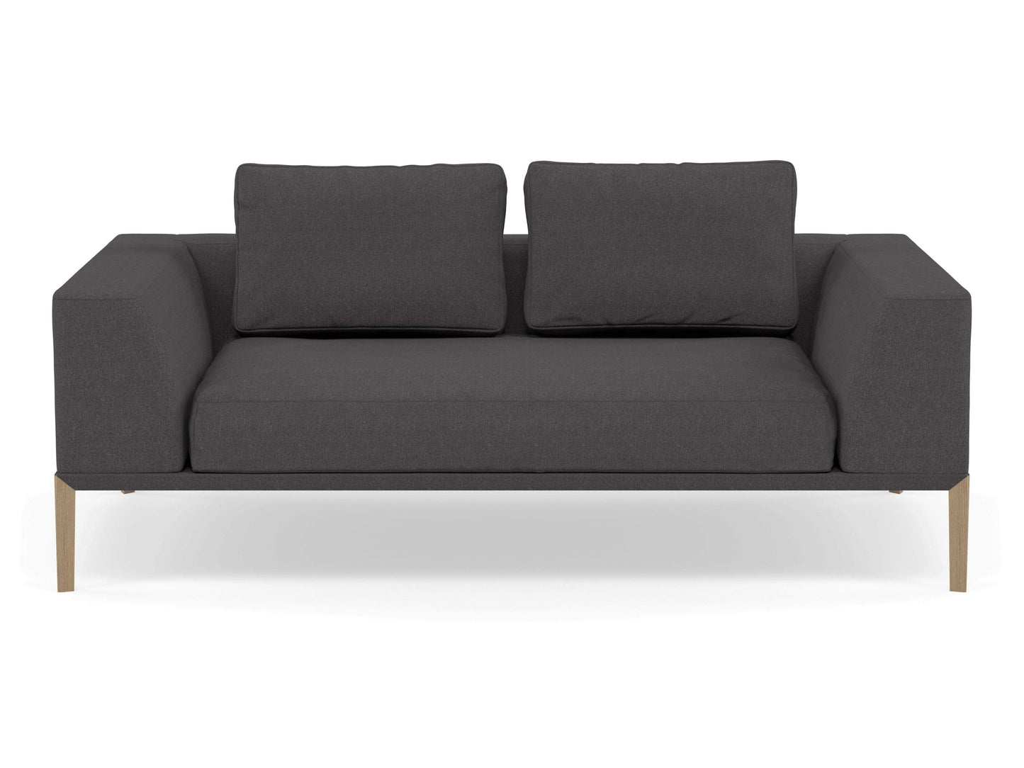 Modern 2 Seater Sofa with 2 Armrests in Slate Grey Fabric-Natural Oak-Distinct Designs (London) Ltd
