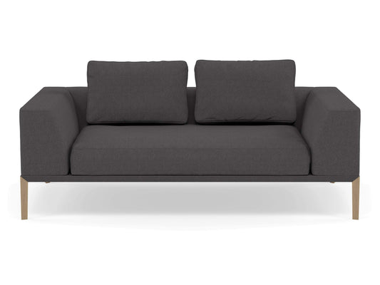Modern 2 Seater Sofa with 2 Armrests in Slate Grey Fabric-Natural Oak-Distinct Designs (London) Ltd