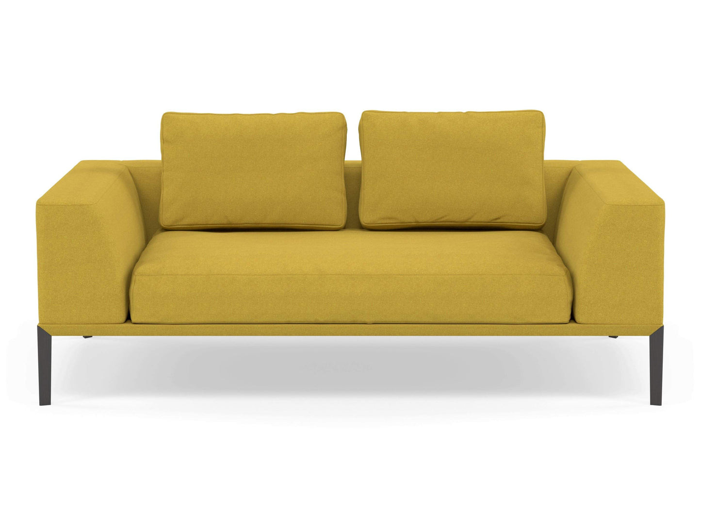 Modern 2 Seater Sofa with 2 Armrests in Vibrant Mustard Yellow Fabric-Distinct Designs (London) Ltd