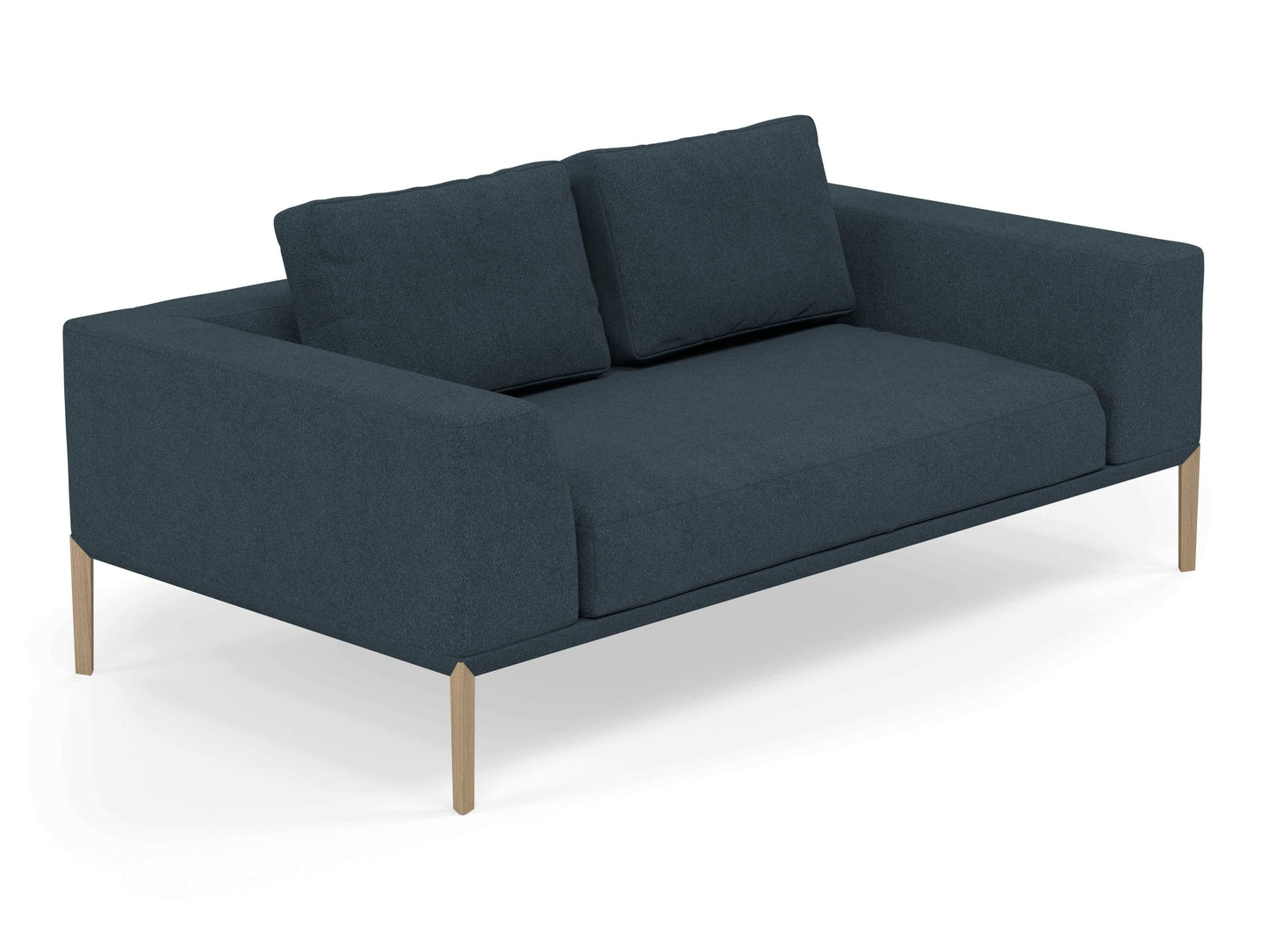 Modern 2 Seater Sofa with 2 Armrests in Denim Blue Fabric-Distinct Designs (London) Ltd
