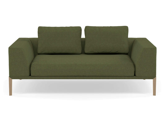 Modern 2 Seater Sofa with 2 Armrests in Seaweed Green Fabric-Natural Oak-Distinct Designs (London) Ltd