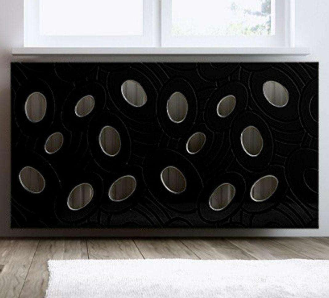 Designer Radiator Heater Cover with Luxury GALAXY Design HIGH GLOSS Finish-Black-70x70cm-Distinct Designs (London) Ltd