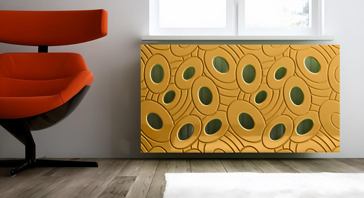 Designer Radiator Heater Cover with Luxury GALAXY Design SATIN MATT Finish-Tuscany Yellow-70x70cm-Distinct Designs (London) Ltd