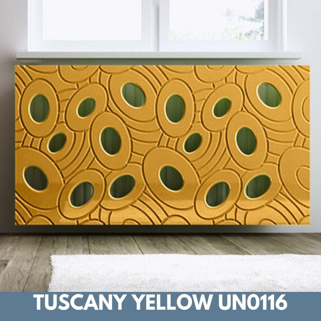 Sophisticated Removable Radiator Heater Cover with bold GALAXY Design in Satin MATT Finish & Colours-Tuscany Yellow-70x70cm-Distinct Designs (London) Ltd