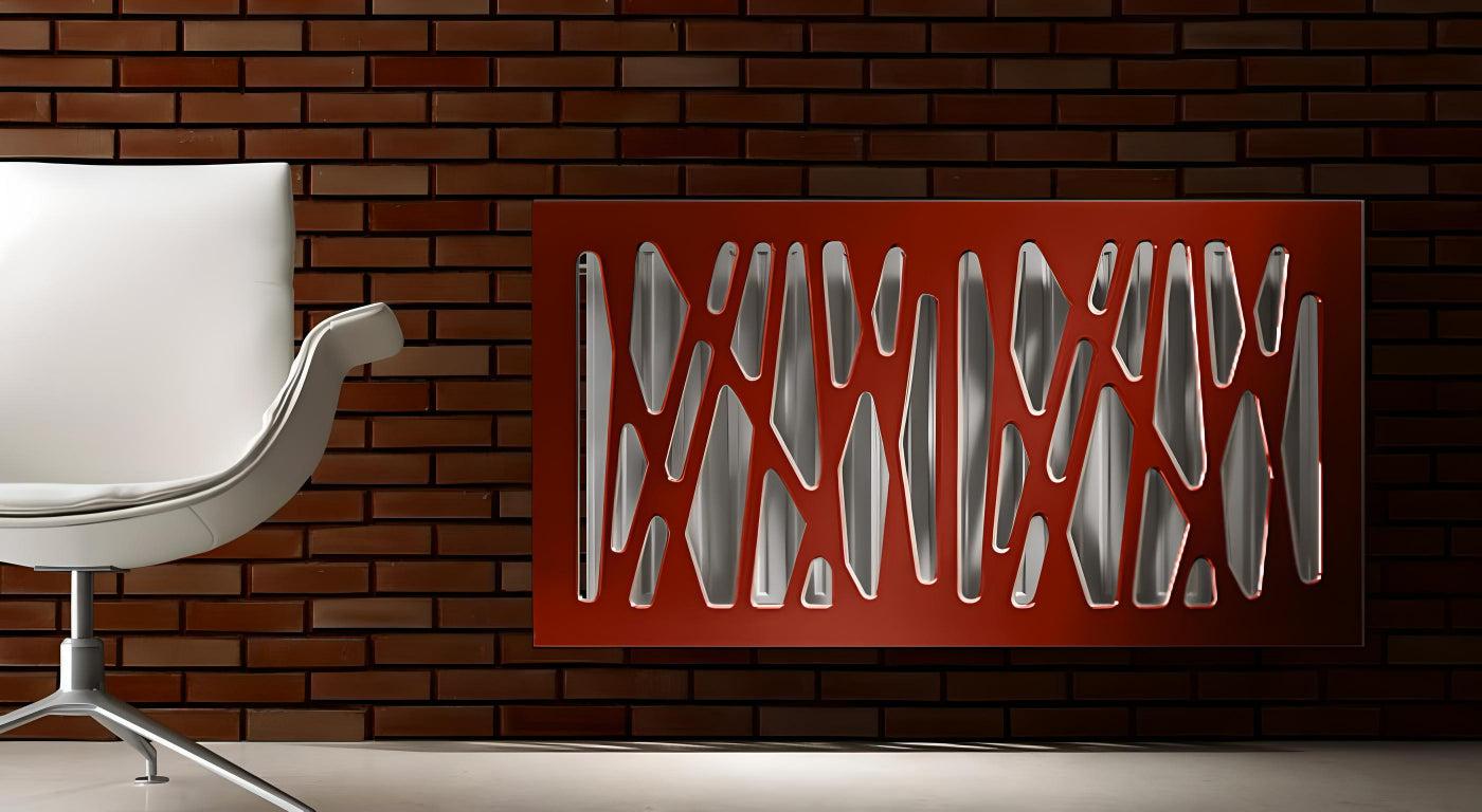 Stylish Radiator Heater Cover with Unusual with GEO Design HIGH GLOSS Finish-DarkRed-70x70cm-Distinct Designs (London) Ltd