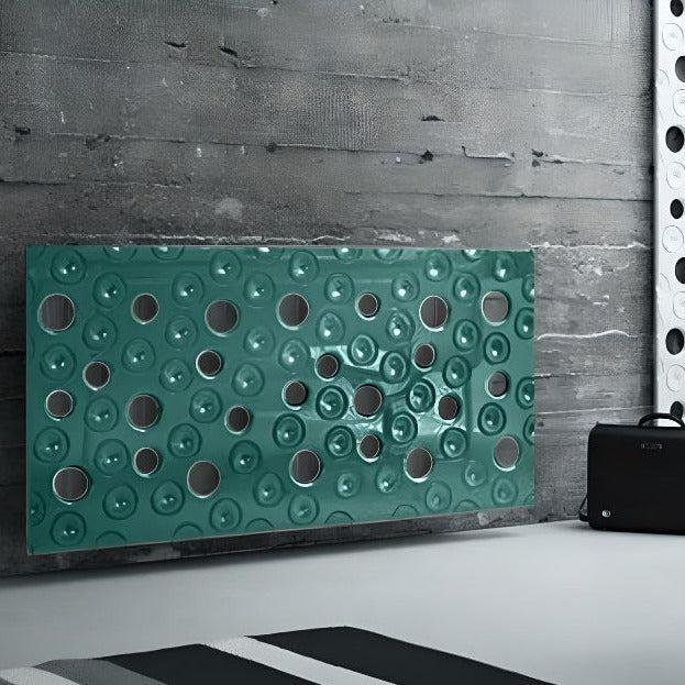 Custom-Made Floating Radiator Heater Cover with Decorative MOON Design SATIN MATT Finish-Teal-70x70cm-Distinct Designs (London) Ltd
