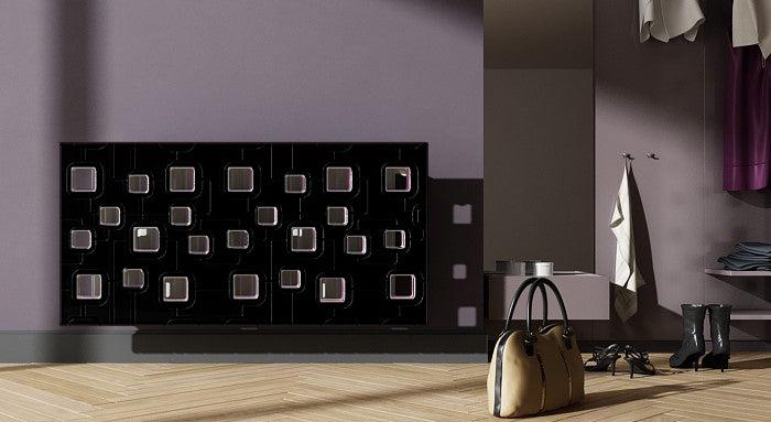 Bespoke Floating Radiator Heater Cover with geometric SATURN Design HIGH GLOSS Finish-Black-70x70cm-Distinct Designs (London) Ltd