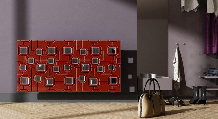 Bespoke Floating Radiator Heater Cover with geometric SATURN Design HIGH GLOSS Finish-DarkRed-70x70cm-Distinct Designs (London) Ltd