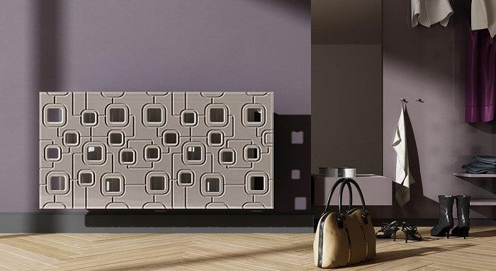 Bespoke Radiator Heater Cover with geometric SATURN Design SATIN MATT Finish-Light Wood-70x70cm-Distinct Designs (London) Ltd