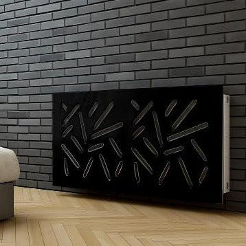 Modern Radiator Heater Cover with STICKS Design GLOSS Finish-Black-70x70cm-Distinct Designs (London) Ltd