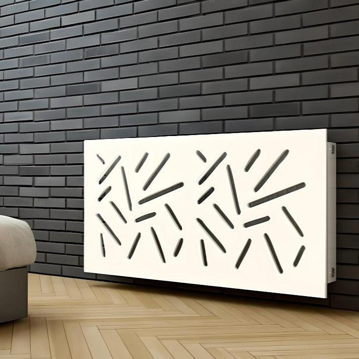 Modern Radiator Heater Cover with STICKS Design GLOSS Finish-White Gloss-70x70cm-Distinct Designs (London) Ltd